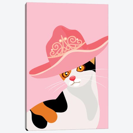 Calico Cat In Tiara Cowgirl Hat Canvas Print #SHZ572} by Jania Sharipzhanova Canvas Wall Art