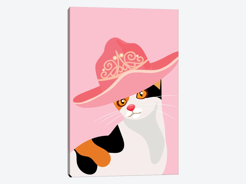 Calico Cat In Tiara Cowgirl Hat by Jania Sharipzhanova 1-piece Art Print