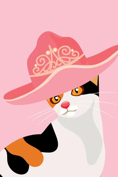 Jania Sharipzhanova: Calico Cat In Tiara Cowgirl Hat by Jania Sharipzhanova