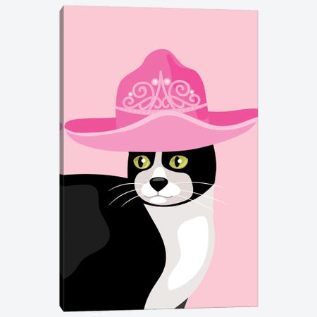 Tuxedo Cat In Tiara Cowgirl Hat Canvas Print #SHZ573} by Jania Sharipzhanova Canvas Art