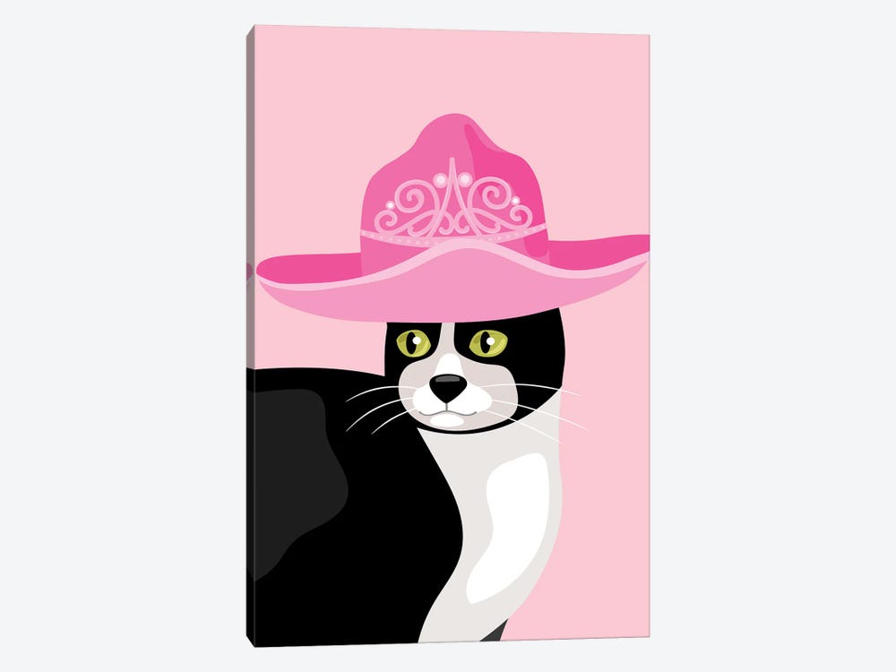 Tuxedo Cat In Tiara Cowgirl Hat by Jania Sharipzhanova 1-piece Canvas Wall Art