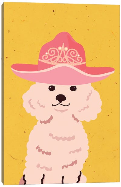 Poodle In Tiara Cowgirl Hat Canvas Art Print