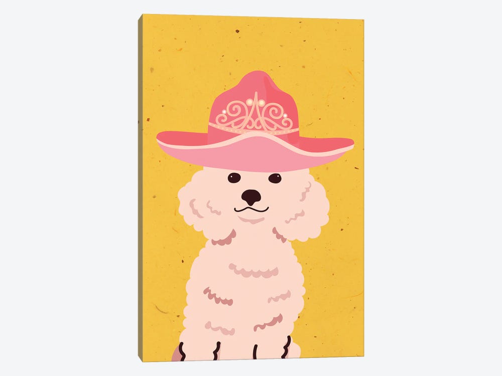 Poodle In Tiara Cowgirl Hat by Jania Sharipzhanova 1-piece Canvas Print