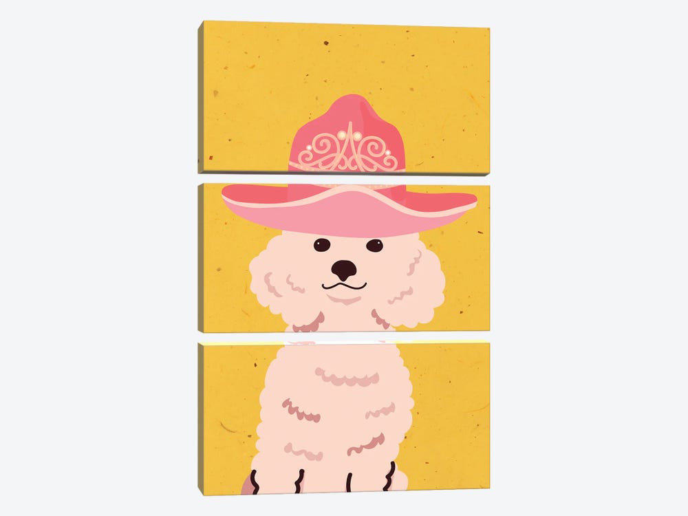 Poodle In Tiara Cowgirl Hat by Jania Sharipzhanova 3-piece Canvas Print