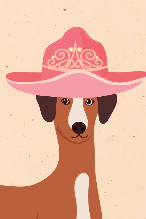 Greyhound In Tiara Cowgirl Hat by Jania Sharipzhanova wall art