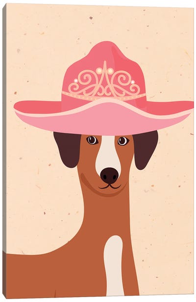 Greyhound In Tiara Cowgirl Hat Canvas Art Print - Jania Sharipzhanova