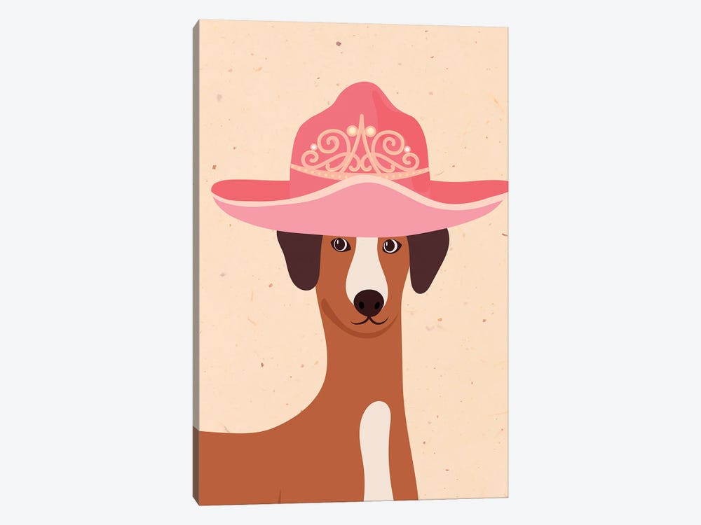 Greyhound In Tiara Cowgirl Hat by Jania Sharipzhanova 1-piece Canvas Artwork