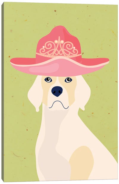 Labrador In Tiara Cowgirl Hat Canvas Art Print - Yellow Art