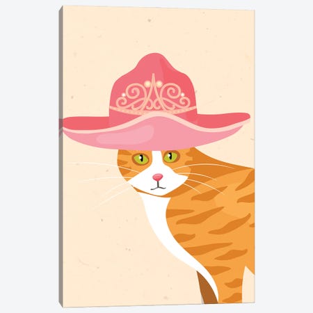 Orange Cat In Tiara Cowgirl Hat Canvas Print #SHZ577} by Jania Sharipzhanova Canvas Art Print