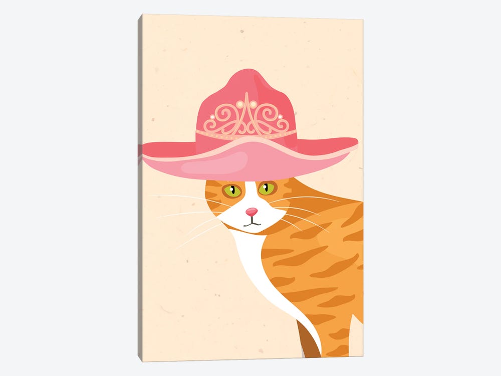 Orange Cat In Tiara Cowgirl Hat by Jania Sharipzhanova 1-piece Canvas Art