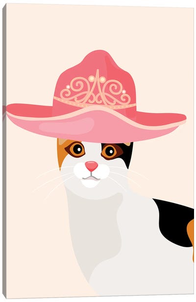 Calico In Tiara Cowgirl Hat Canvas Art Print - Calico Cat Art