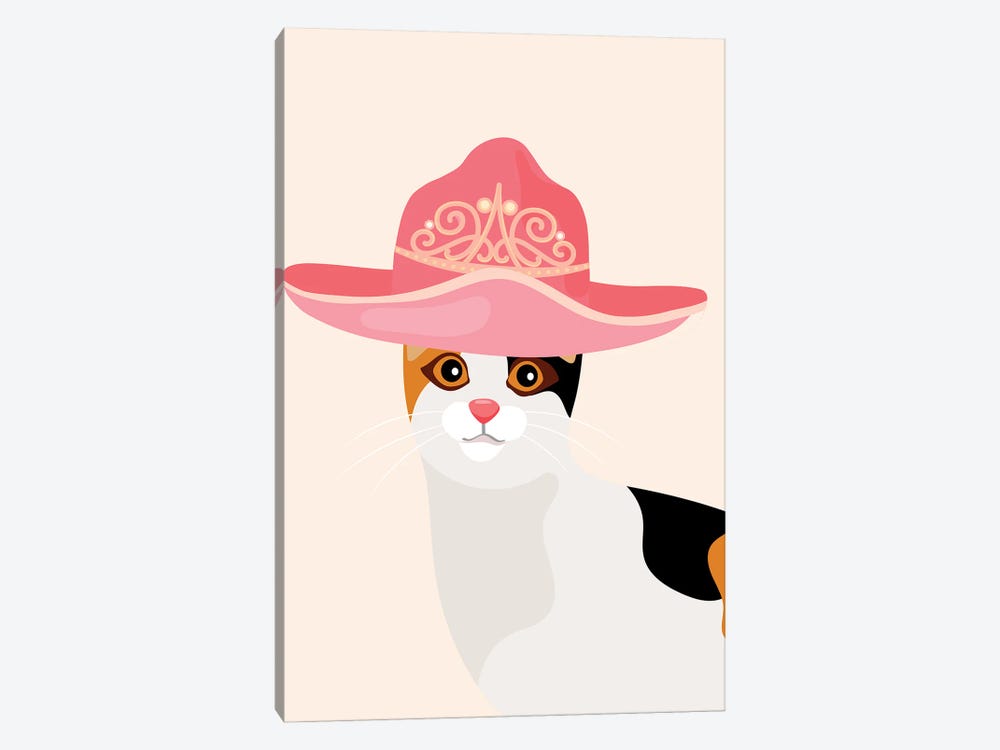 Calico In Tiara Cowgirl Hat by Jania Sharipzhanova 1-piece Canvas Art Print