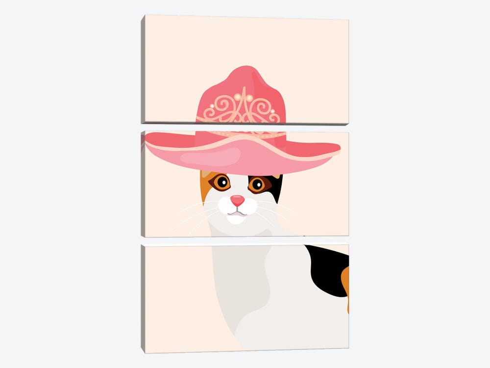 Calico In Tiara Cowgirl Hat by Jania Sharipzhanova 3-piece Art Print