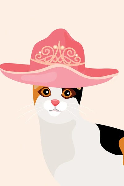 Calico Cats: Calico In Tiara Cowgirl Hat by Jania Sharipzhanova