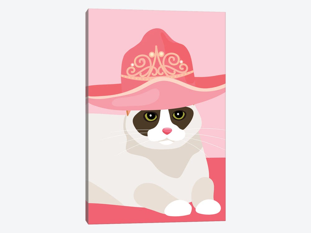 Snowshoe Cat In Tiara Cowgirl Hat by Jania Sharipzhanova 1-piece Canvas Artwork