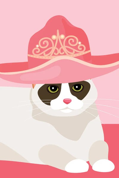 Jania Sharipzhanova: Snowshoe Cat In Tiara Cowgirl Hat by Jania Sharipzhanova