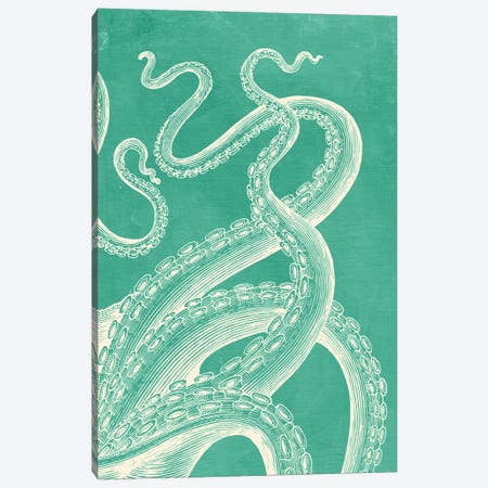 Octopus On Mint Canvas Print #SHZ585} by Jania Sharipzhanova Canvas Artwork