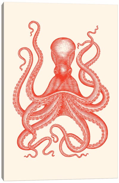 Hamptons Coral Octopus Canvas Art Print - Jania Sharipzhanova
