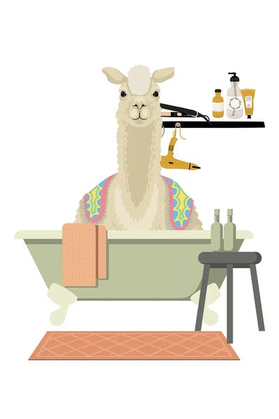 Jania Sharipzhanova: Llama In Bathtub by Jania Sharipzhanova