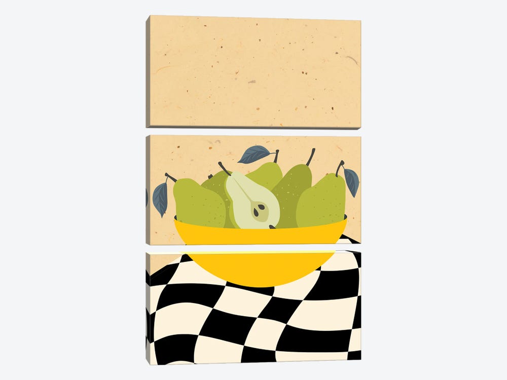 Green Pear Bowl by Jania Sharipzhanova 3-piece Canvas Art Print