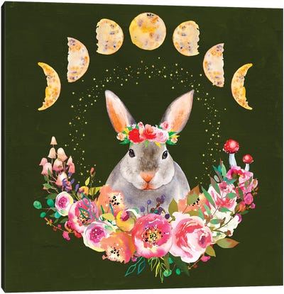 Cottagecore Grey Bunny Canvas Art Print - Jania Sharipzhanova