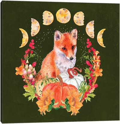 Cottagecore Fox Canvas Art Print - Pumpkins