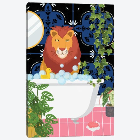 Lion In Bathtub - Moroccan Tile Canvas Print #SHZ622} by Jania Sharipzhanova Canvas Wall Art