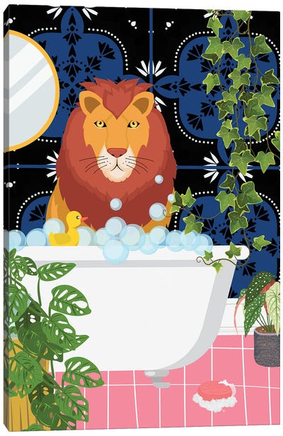Lion In Bathtub - Moroccan Tile Canvas Art Print - Jania Sharipzhanova