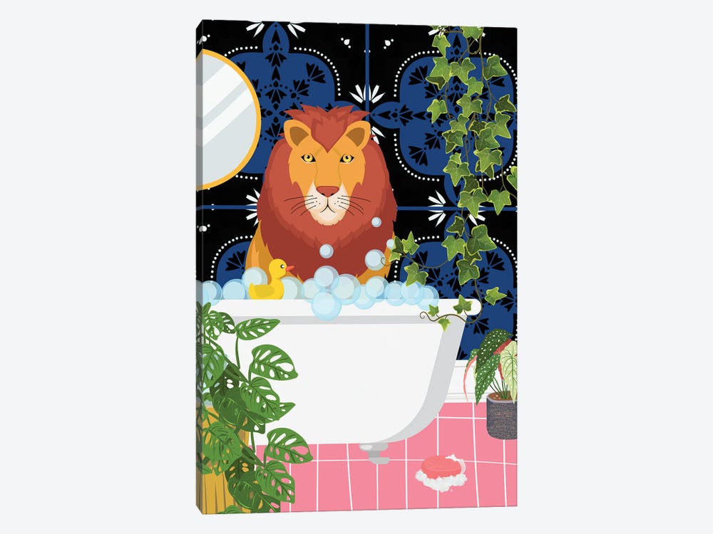 Lion In Bathtub - Moroccan Tile by Jania Sharipzhanova 1-piece Canvas Art