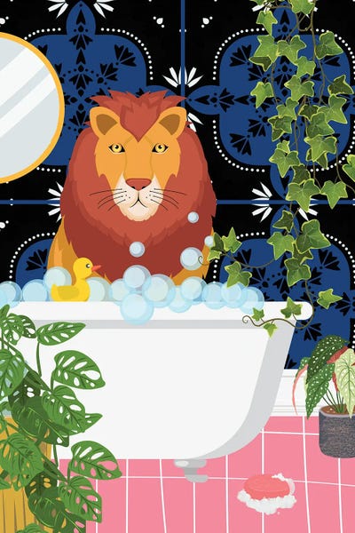 Jania Sharipzhanova: Lion In Bathtub - Moroccan Tile by Jania Sharipzhanova