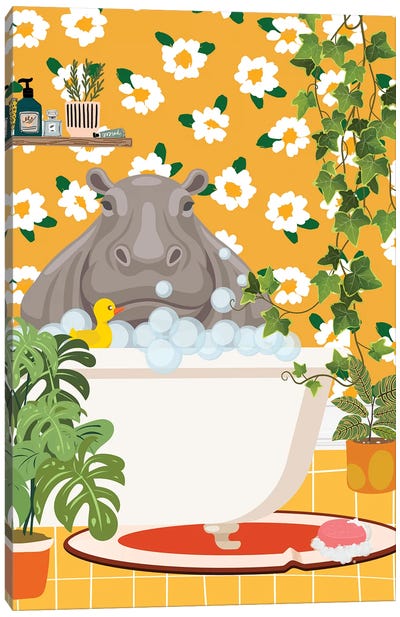 Hippo In Bathtub Canvas Art Print - Jania Sharipzhanova