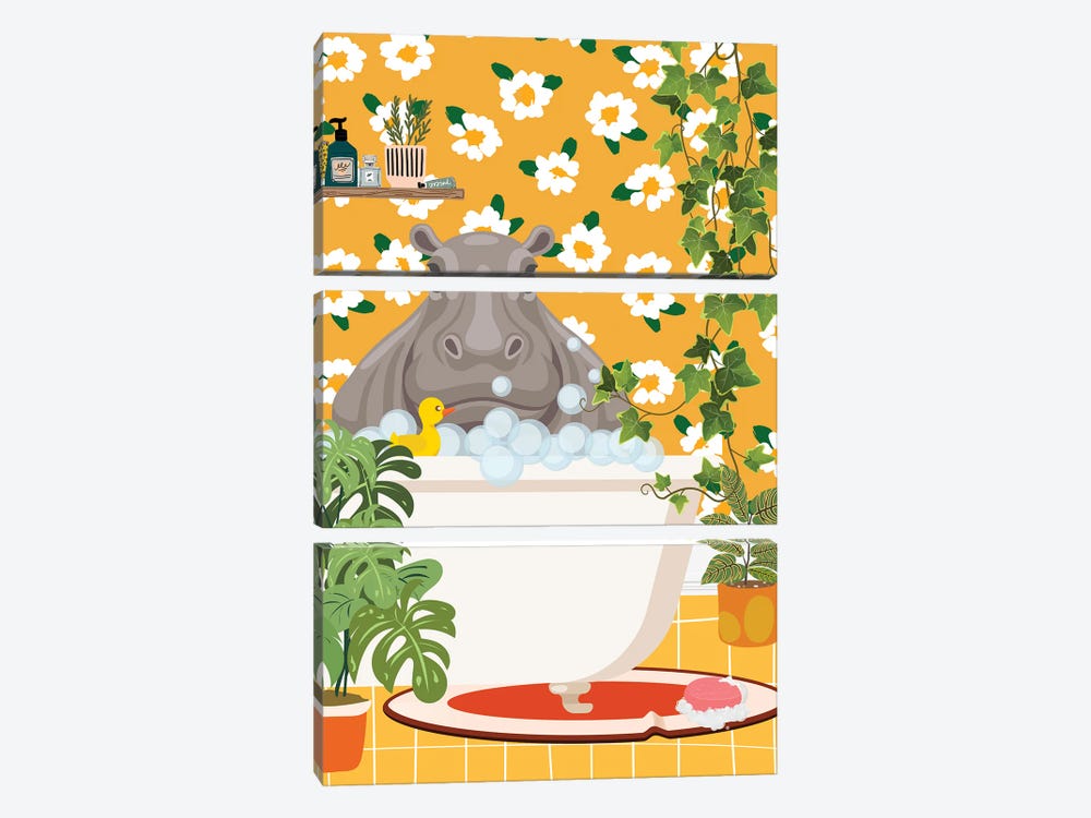 Hippo In Bathtub by Jania Sharipzhanova 3-piece Canvas Print