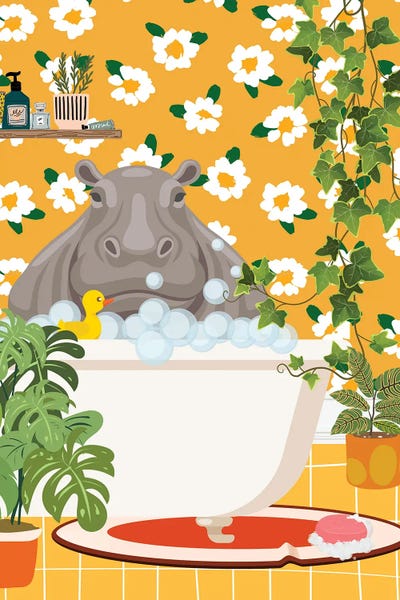 Jania Sharipzhanova: Hippo In Bathtub by Jania Sharipzhanova