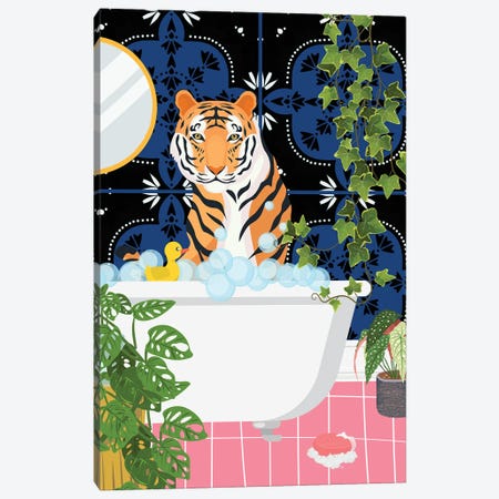 Tiger In Bathtub - Moroccan Tile Canvas Print #SHZ627} by Jania Sharipzhanova Canvas Print