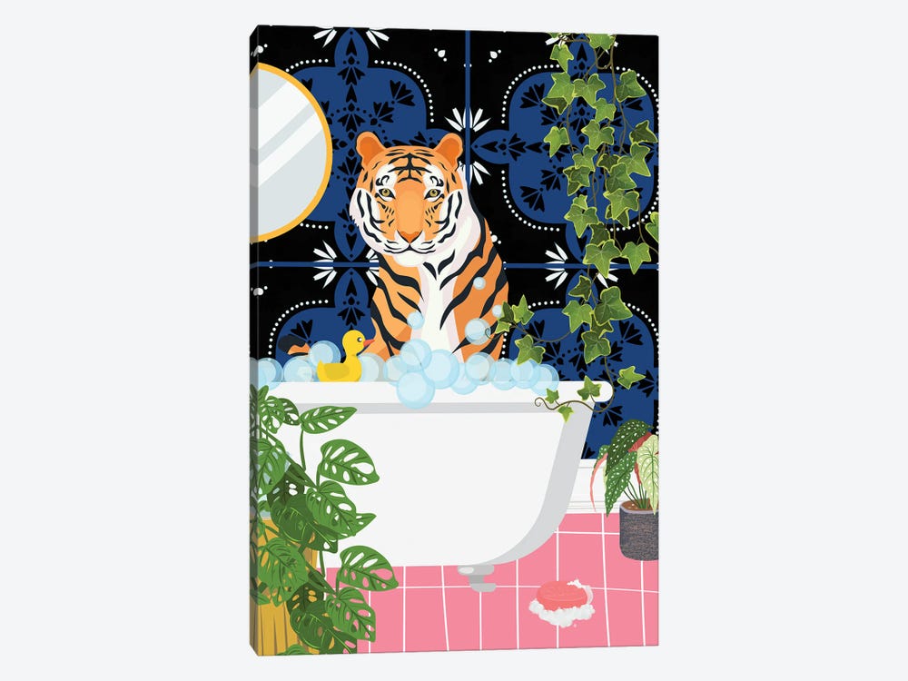 Tiger In Bathtub - Moroccan Tile by Jania Sharipzhanova 1-piece Canvas Print