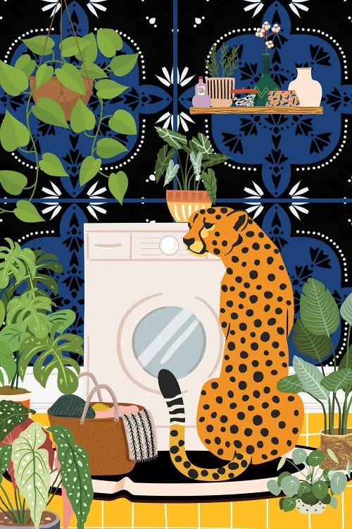 Cheetah In Laundry Room - Moroccan Tile