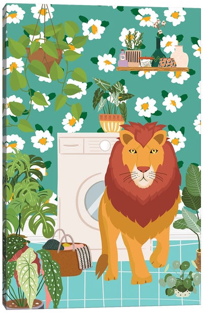 Lion In Boho Laundry Room Canvas Art Print - Jania Sharipzhanova