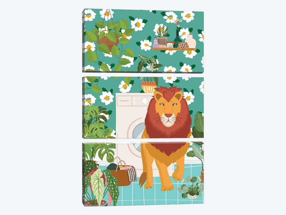 Lion In Boho Laundry Room by Jania Sharipzhanova 3-piece Canvas Print