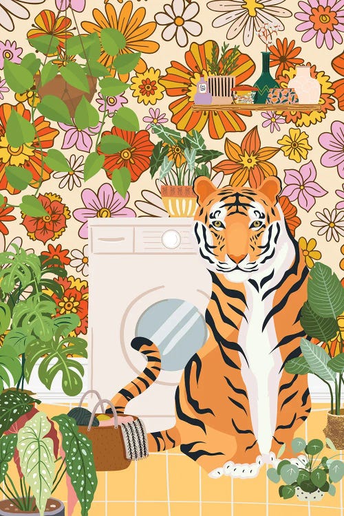 Tiger In Groovy Laundry Room