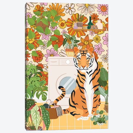 Tiger In Groovy Laundry Room Canvas Print #SHZ630} by Jania Sharipzhanova Canvas Print