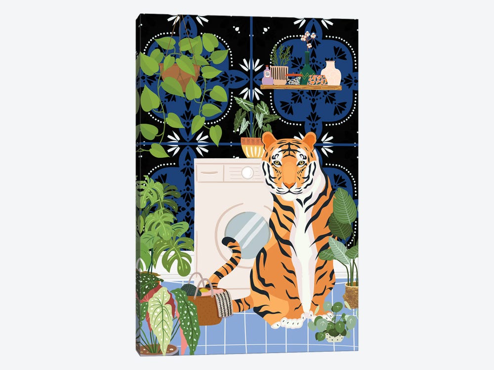 Tiger In Laundry Room - Moroccan Tile by Jania Sharipzhanova 1-piece Canvas Art
