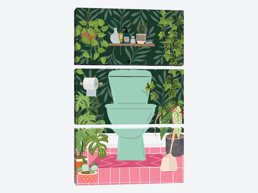 Jungle Loo Bathroom by Jania Sharipzhanova 3-piece Canvas Art Print