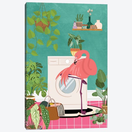 Flamingo In Boho Laundry Room Canvas Print #SHZ633} by Jania Sharipzhanova Art Print
