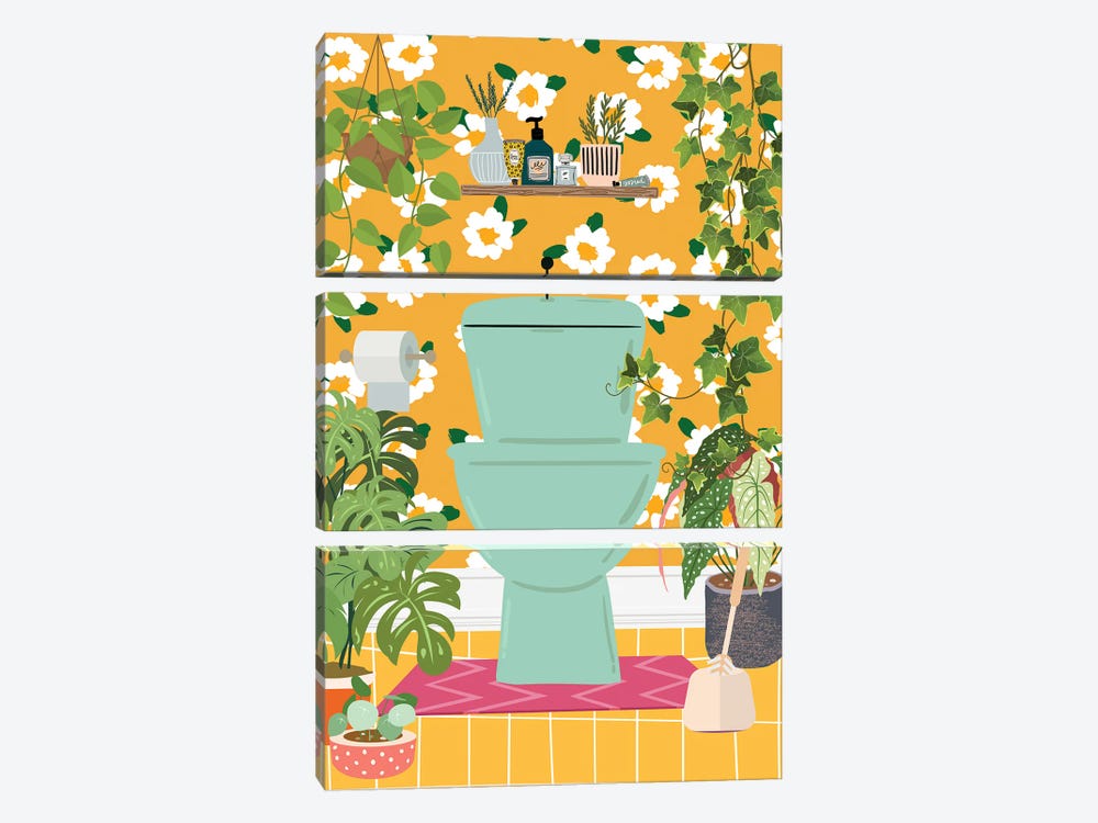 Jungle Toilet Bathroom by Jania Sharipzhanova 3-piece Art Print