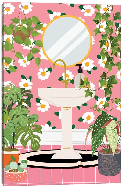 Sink In Boho Jungle Bathroom Canvas Art Print - Jania Sharipzhanova