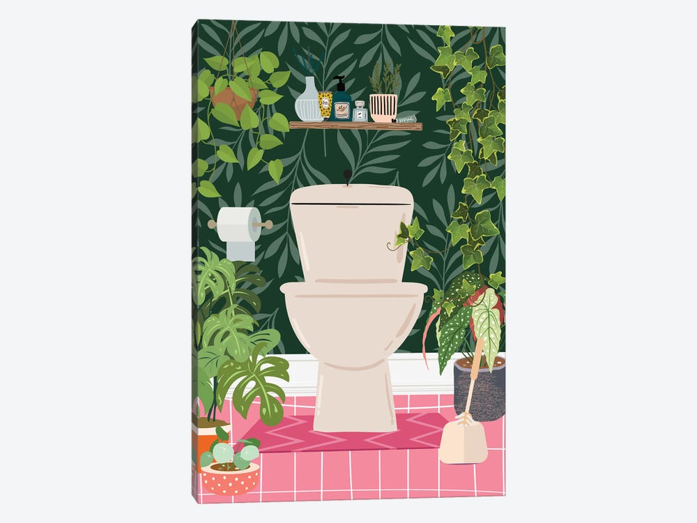Botanical Loo Bathroom by Jania Sharipzhanova 1-piece Canvas Art Print