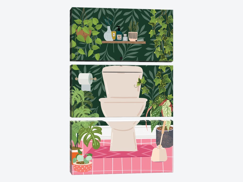 Botanical Loo Bathroom by Jania Sharipzhanova 3-piece Canvas Print