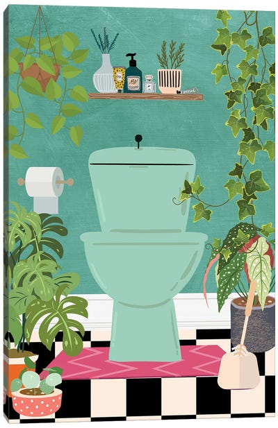 Toilet In Jungle Bathroom Canvas Art Print - Jania Sharipzhanova