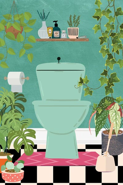 Ivies: Toilet In Jungle Bathroom by Jania Sharipzhanova