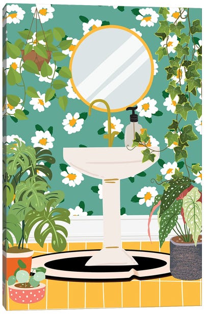 Sink In Botanical Bathroom Canvas Art Print - Jania Sharipzhanova